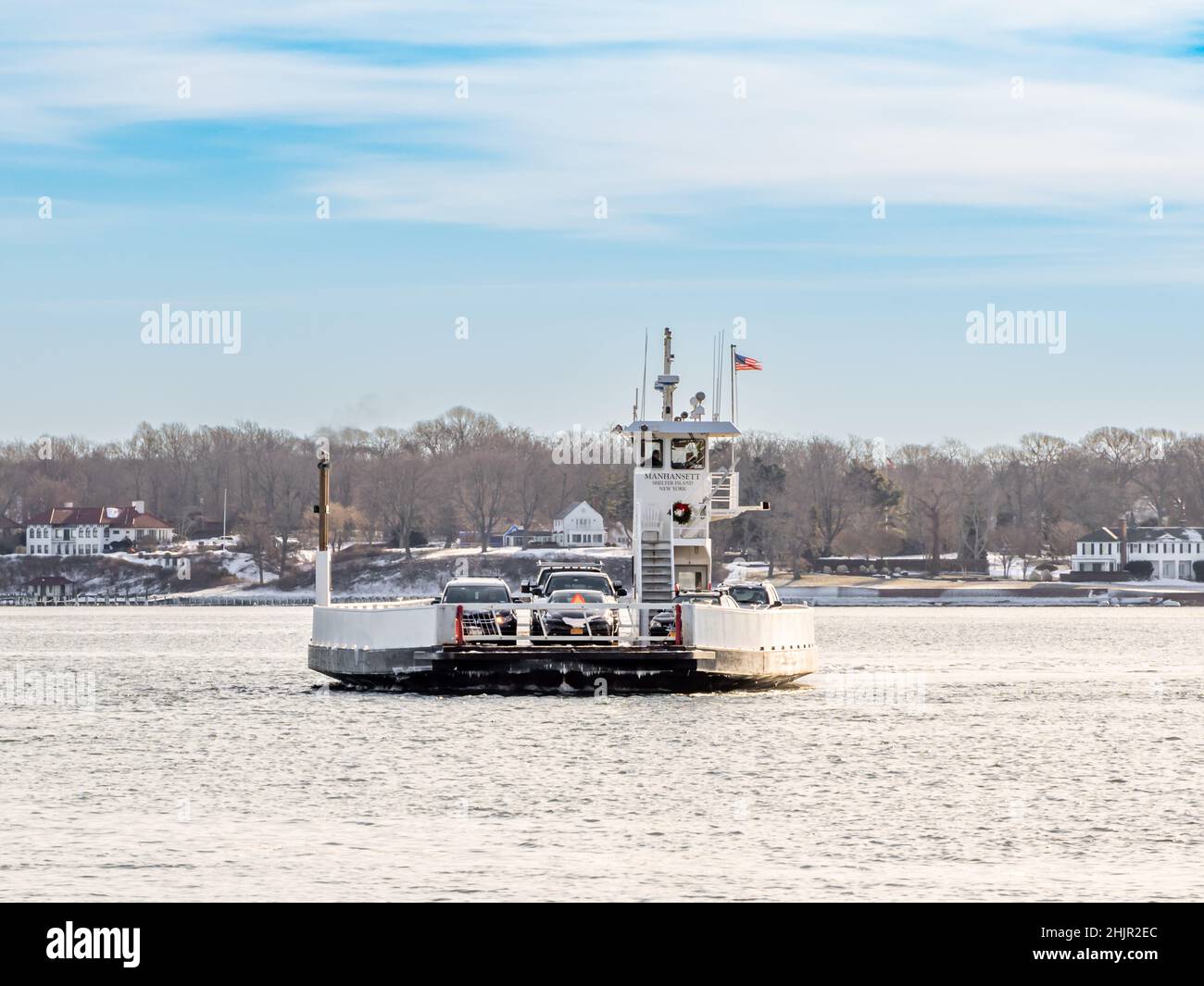 The North Ferry, Manhansset making the crossing to Greenport, NY Stock
