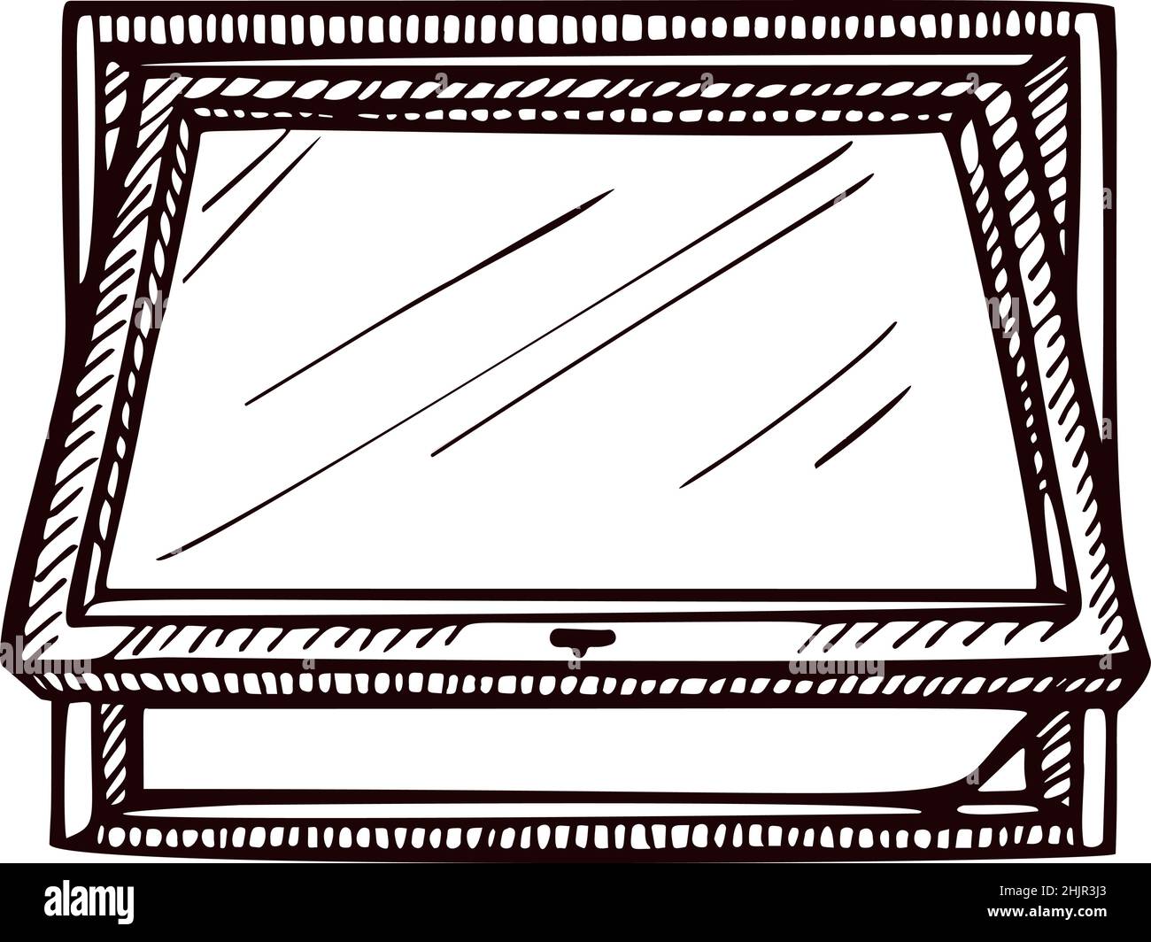 Opened window lean forward sketch isolated. Retro element inside wall ...