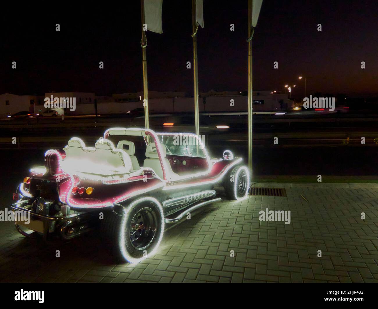 buggy car with christmas lighting taken at night Stock Photo