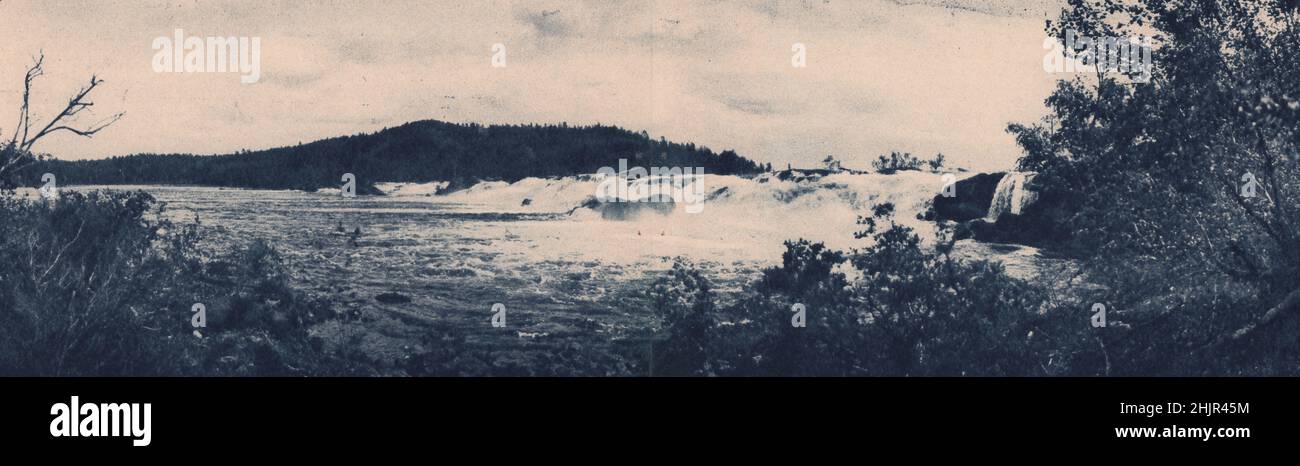 Rapids supply power for sawmills. River Paats, or Pasvik. It forms the frontier between Norway & Russia. Finland (1923) Stock Photo