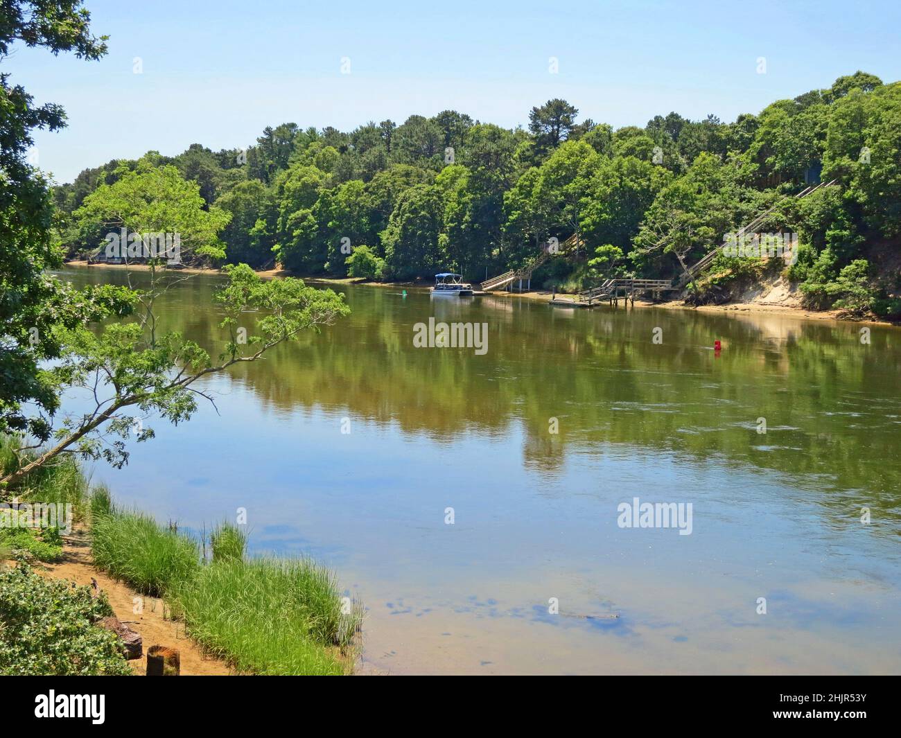 Bass River estuary,reflections. Separates the towns of Yarmouth and Dennis. Bass River in Cape