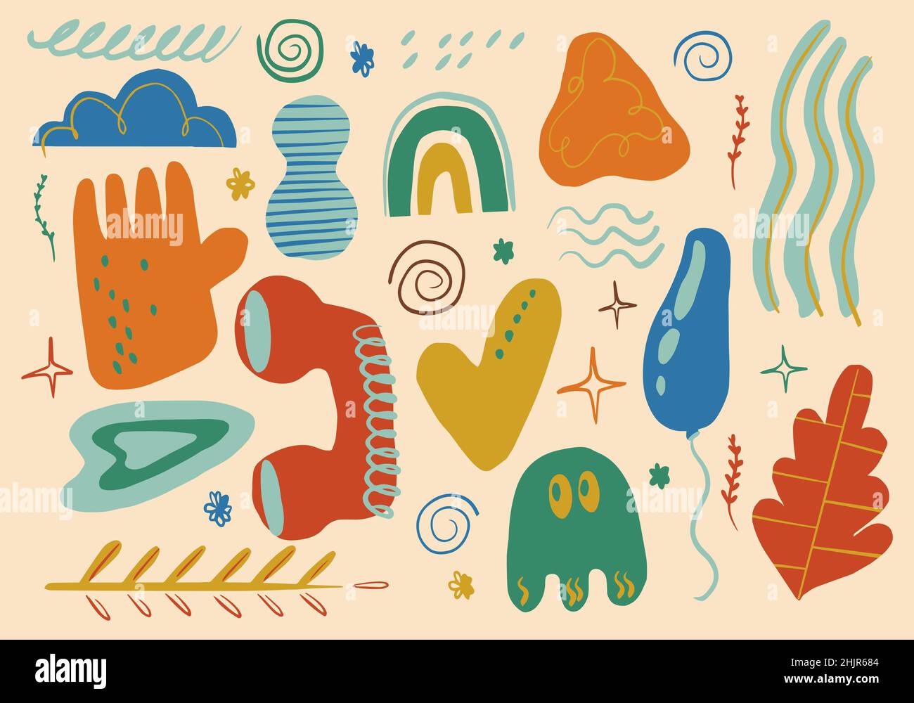 Set of abstract hand drawing elements for design. Vector isolated