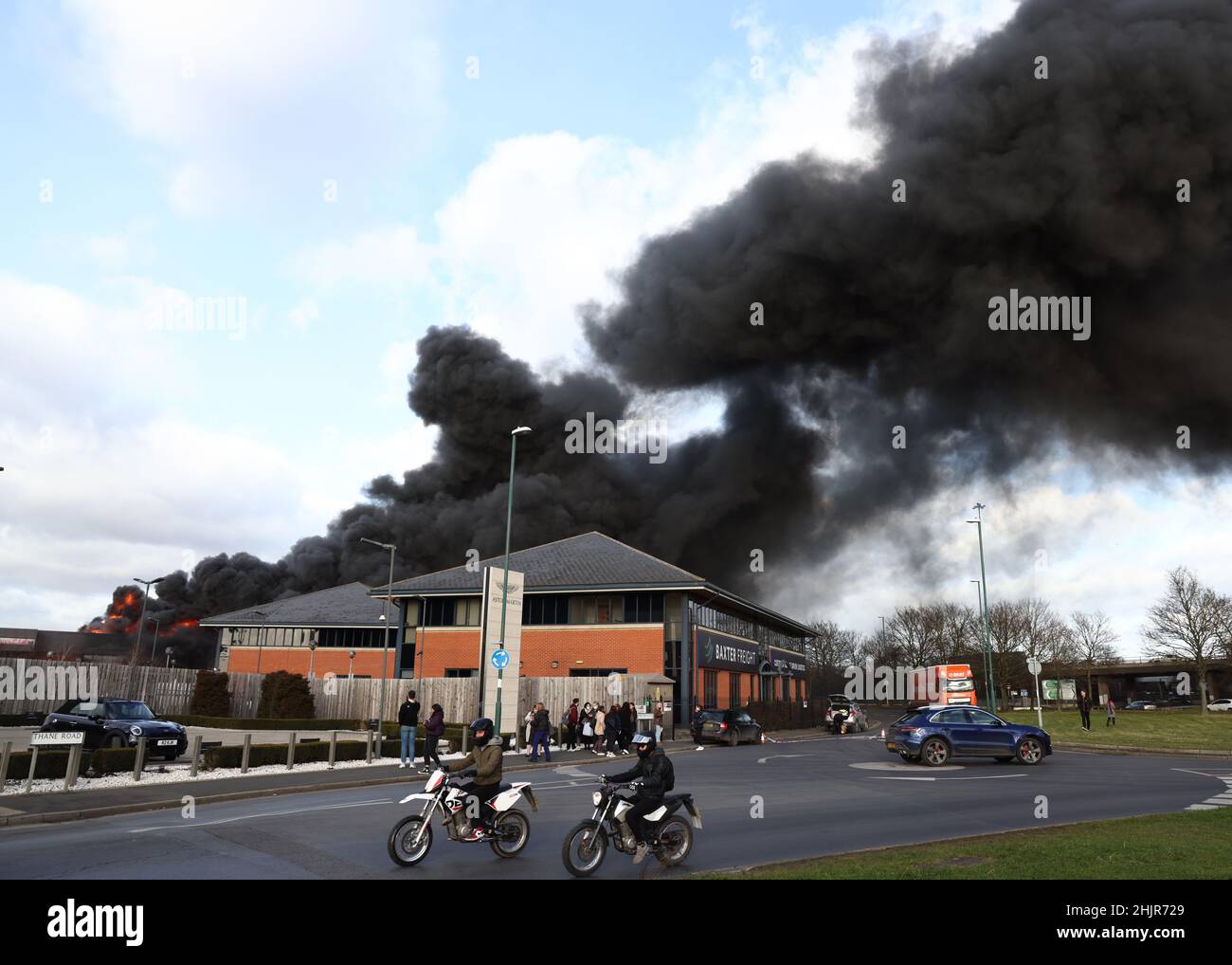 Nottingham, Nottinghamshire, UK. 31st January 2022.  Fire Fighters battle a blaze at a recycling centre on an industrial estate in the Dunkirk area. Credit Darren Staples/Alamy Live News. Stock Photo