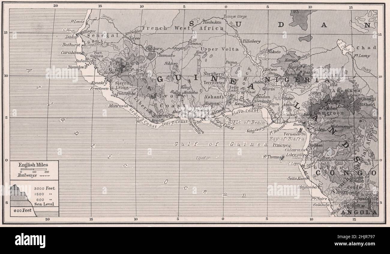 Guinea's long curve of Swampy Coastlands from Senegal to Congo. West