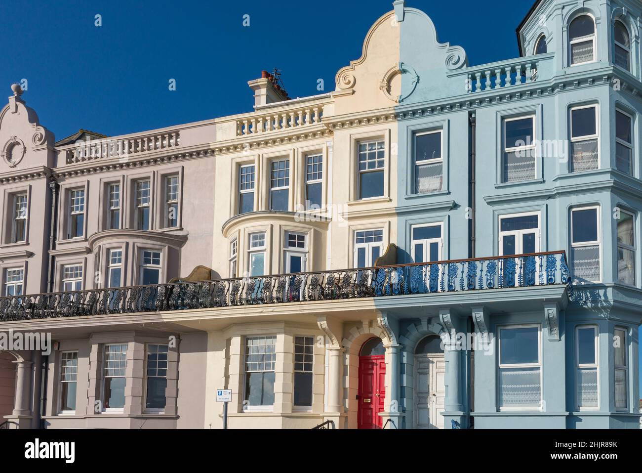 Elegant painted Georgian style buildings in Grand Parade, Plymouth Hoe, Devon Stock Photo