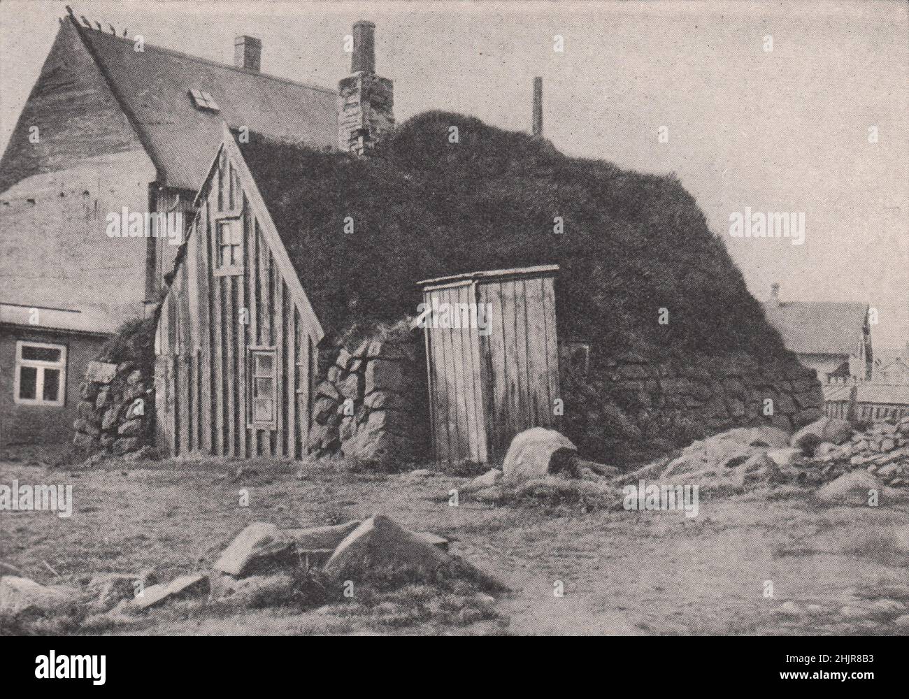 Original type of peat house of the inhabitants of Iceland (1923) Stock Photo