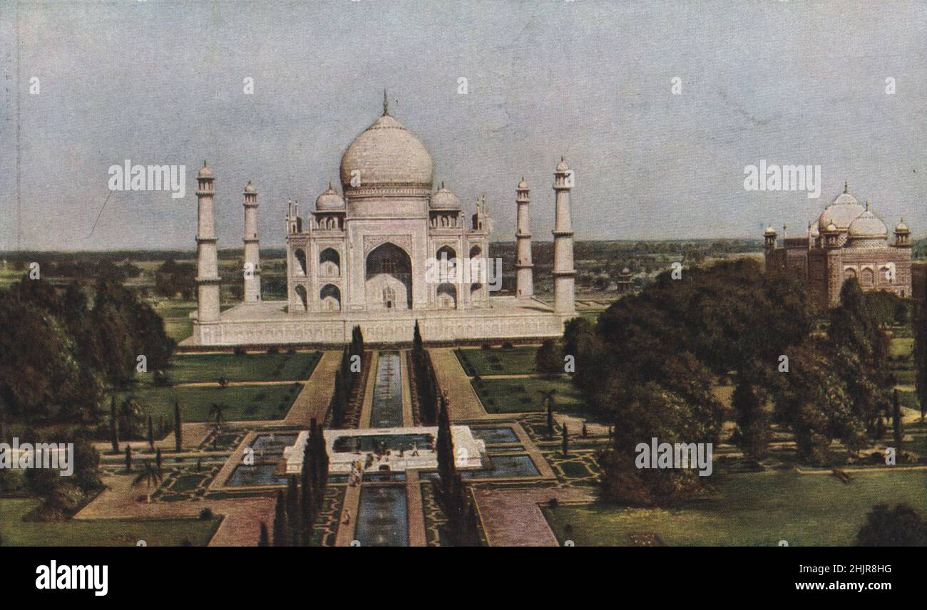 On the bank of the Jumna east of Agra City stands that 'Dream in Marble,' the Taj Mahal. India (1923) Stock Photo