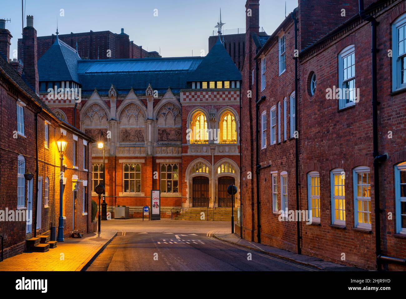 Houses along chapel lane and the royal shakespeare theatre at dawn