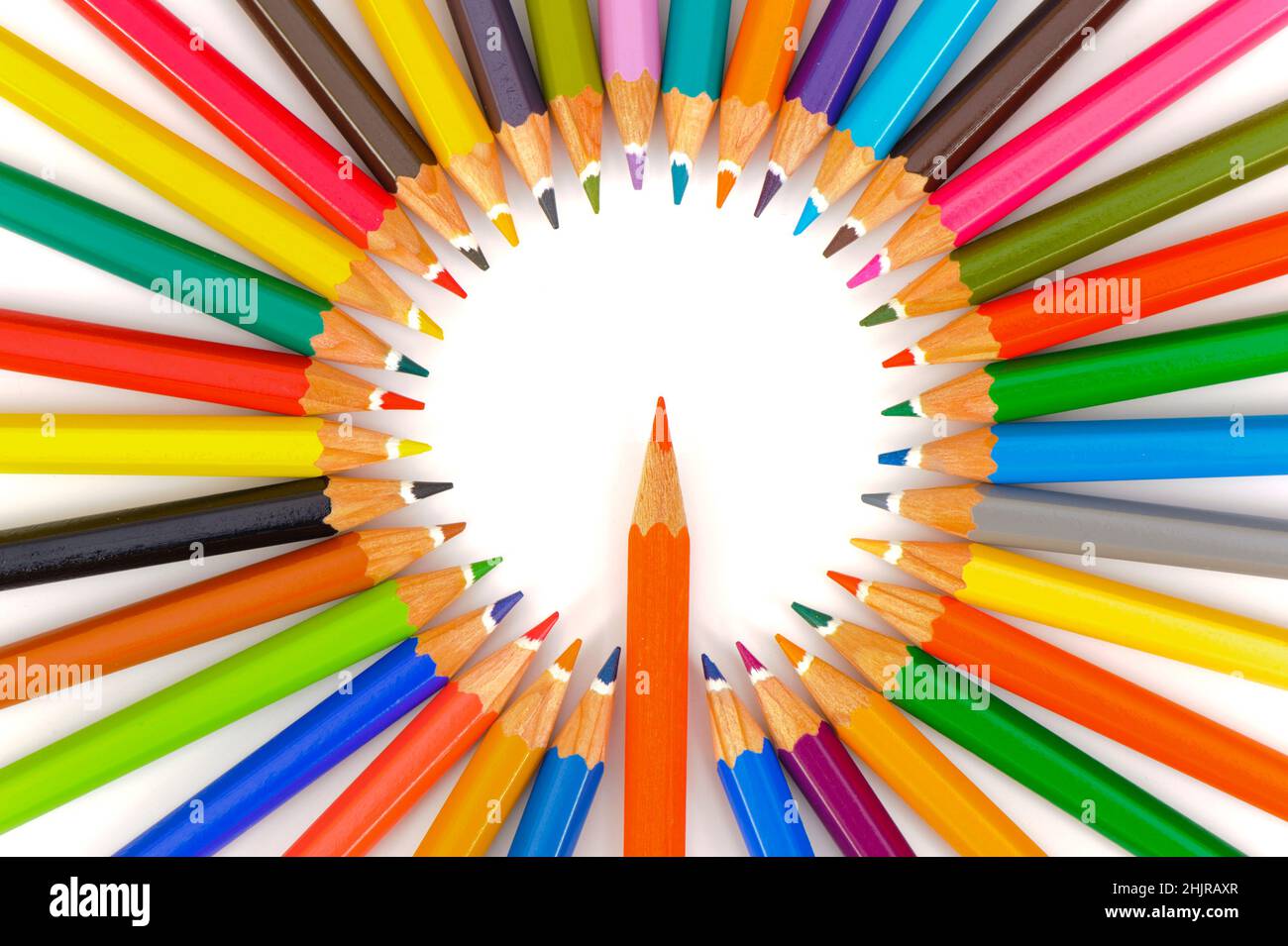 many colored pencils in abstract teamwork Stock Photo