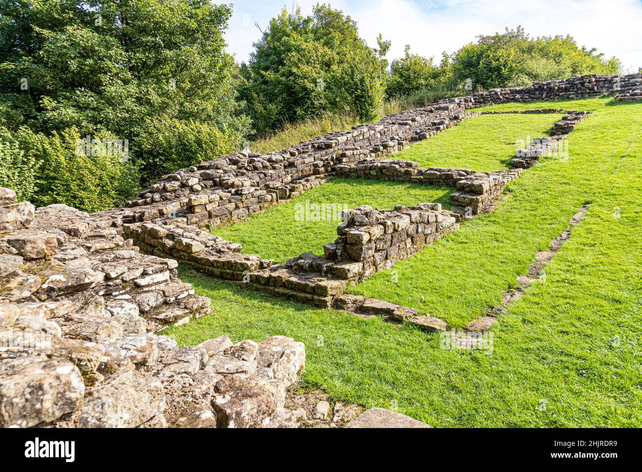 The remains of Milecastle 48 (Poltross Burn) on Hadrian's Wall near Gilsland, Cumbria UK Stock Photo