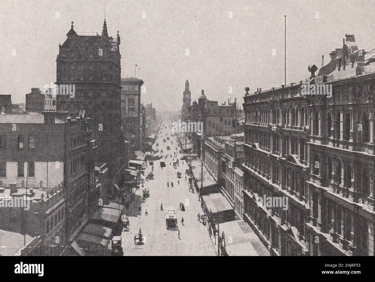 Two-Mile vista down Elizabeth Street to North Melbourne. Victoria Australia (1923) Stock Photo