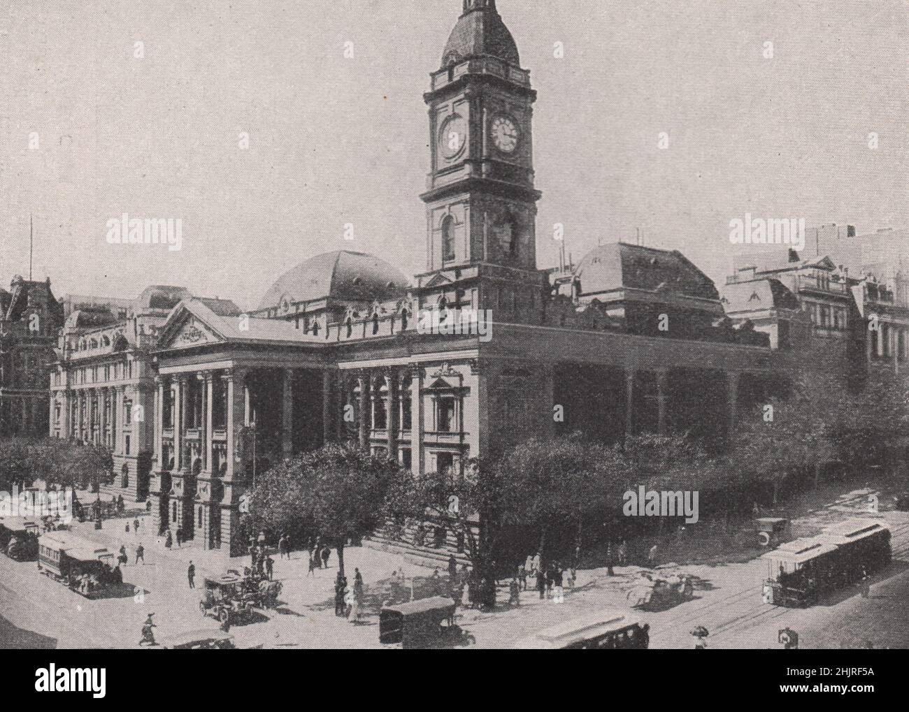 Clock Tower over the splendid town-hall in Melbourne. Victoria Australia (1923) Stock Photo