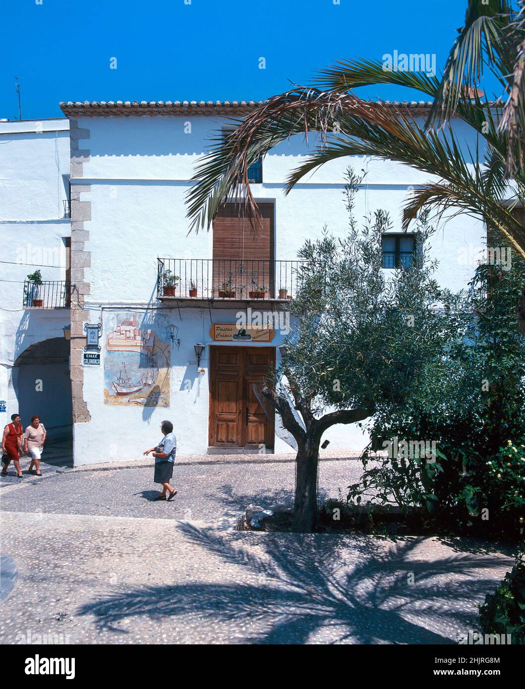 Altea old town with local women walking, Costa Blanca, Spain Stock Photo