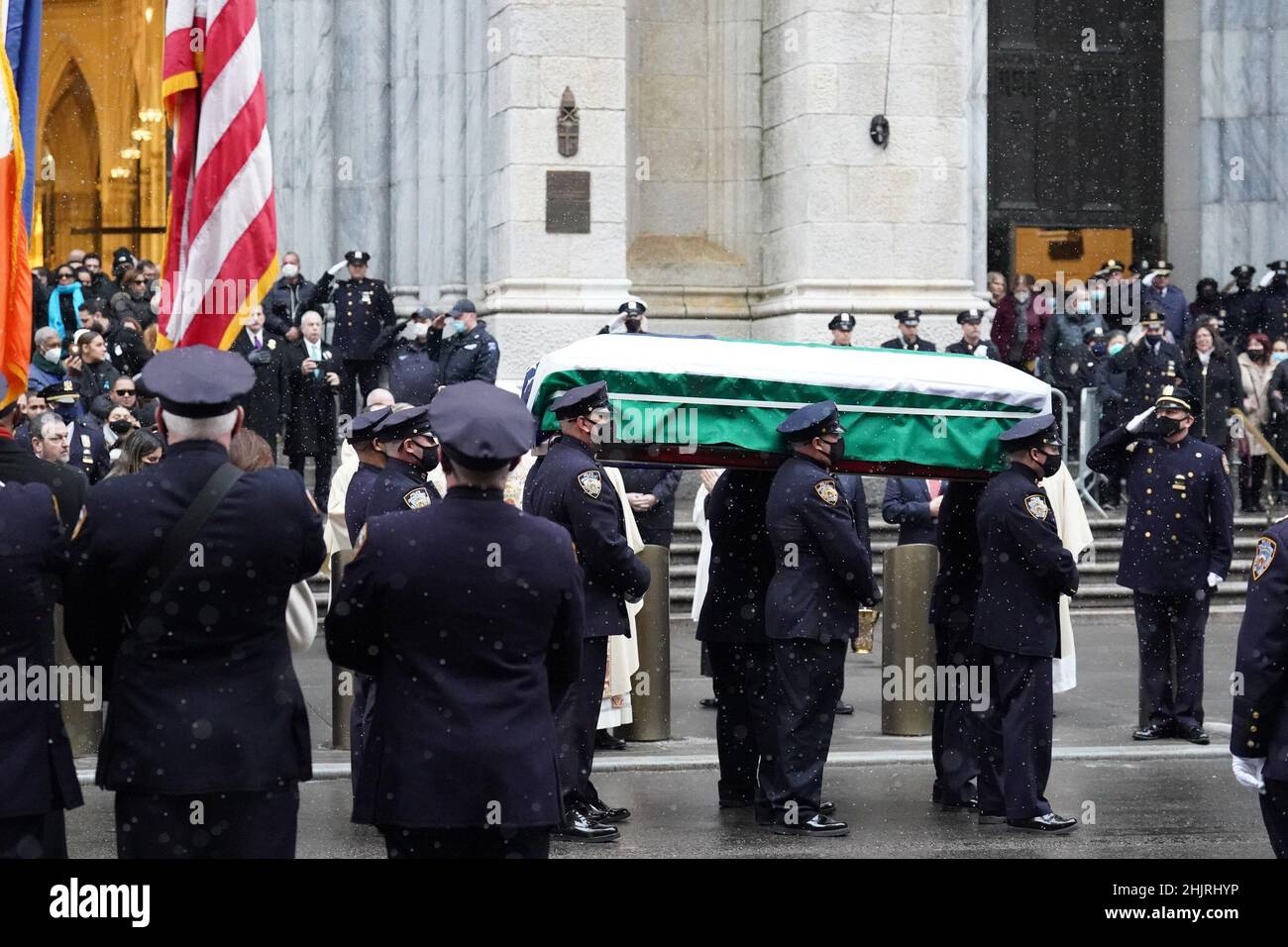 New York, NY, USA. 31st Jan, 2022. Jason Rivera, coffin, mourners in ...