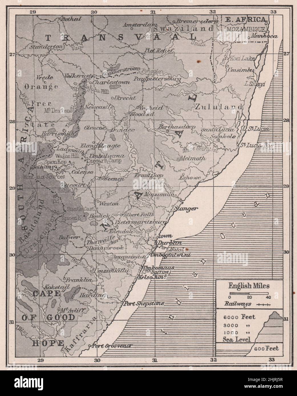 Natal shut off from Africa by the Drakensberg Mountains. South Africa (1923 map) Stock Photo