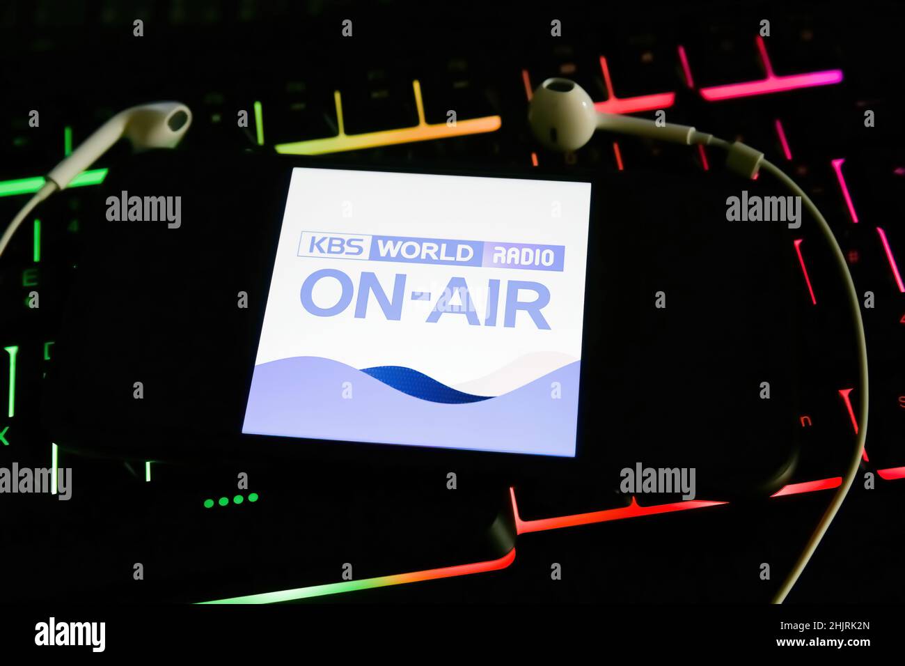Viersen, Germany - January 9. 2022: Closeup of mobile phone with logo of  korea radio station kbs world on computer keyboard Stock Photo - Alamy