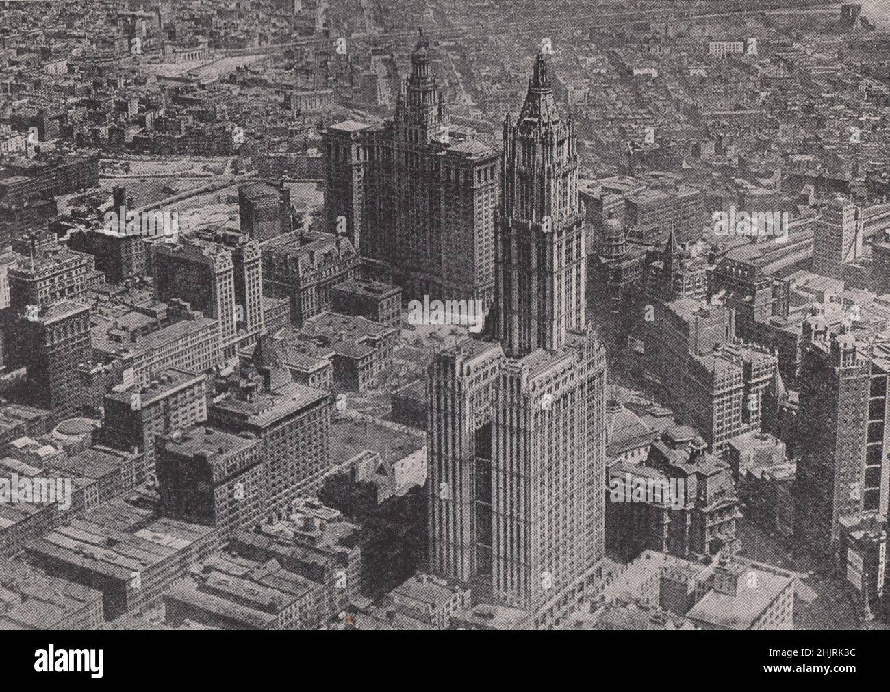 Huge Piles of the Woolworth and municipal buildings. New York City (1923) Stock Photo