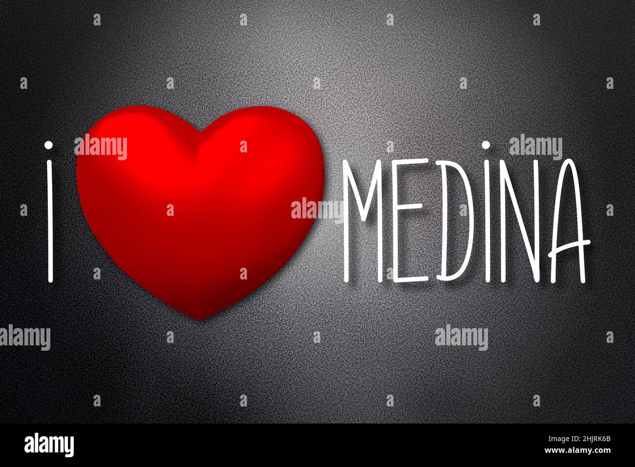 I love Medina - heart shape, black background - 3D illustration Stock Photo