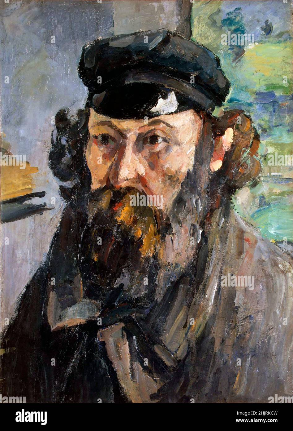 Cezanne. Self-Portrait in a Casquette by Paul Cezanne (1839-1906), oil on canvas, c.1872 Stock Photo