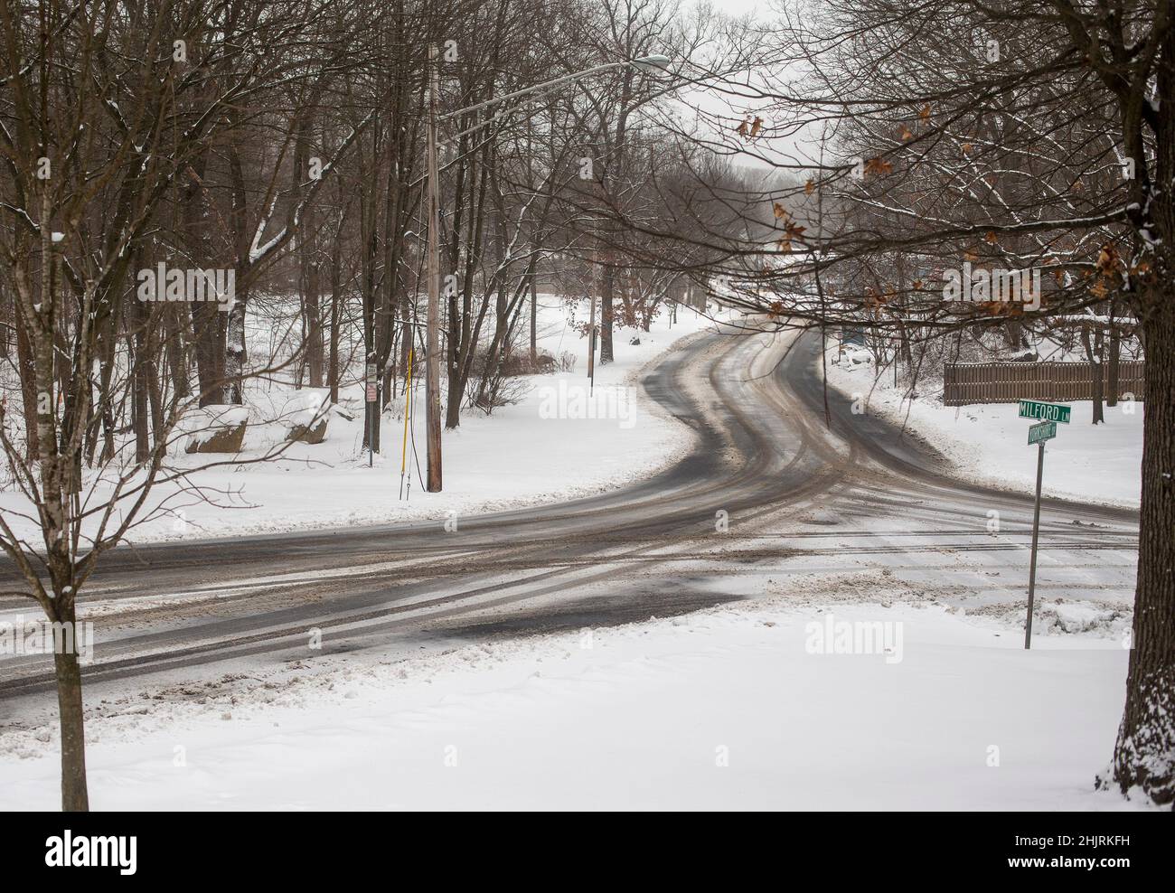 Road in upstate New York during a snowfall Stock Photo Alamy