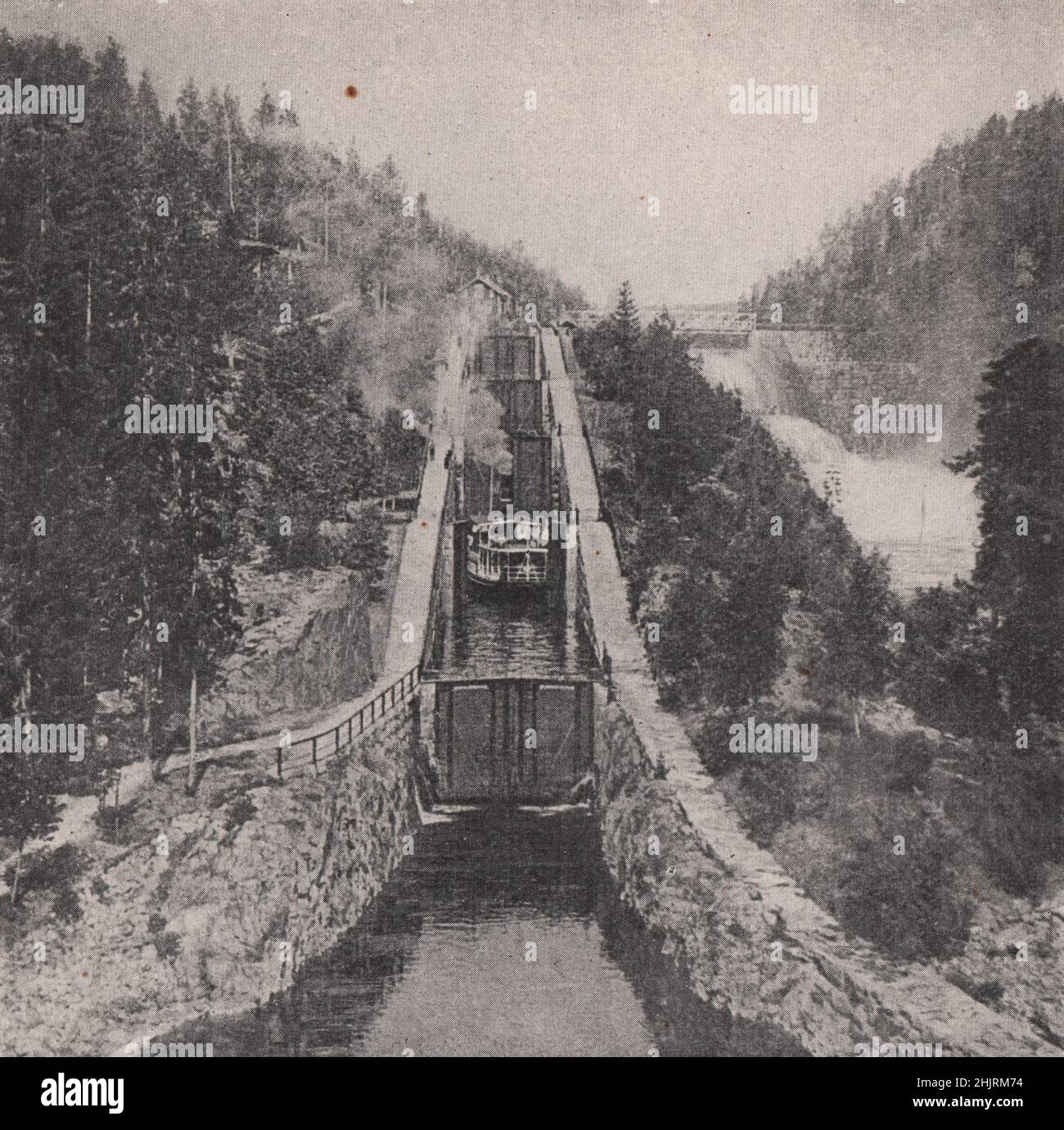Vrangfos section of a gigantic staircase of canal locks. Norway  (1923) Stock Photo