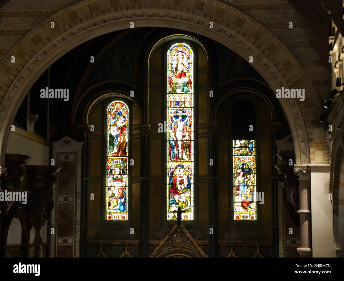 Stained glass windows in St Marks Church N Audley Street, London Stock Photo