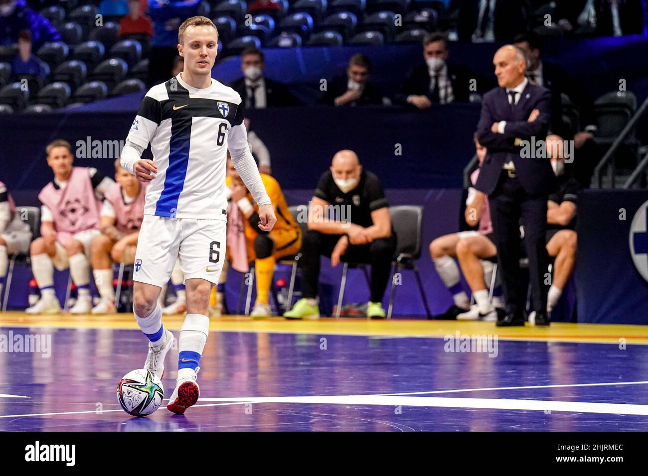 AMSTERDAM, NETHERLANDS - JANUARY 31: Jukka Kytola of Finland during the Men's Futsal Euro 2022 Quarterfinals match between Portugal and the Finland at the Ziggo Dome on January 31, 2022 in Amsterdam, Netherlands (Photo by Jeroen Meuwsen/Orange Pictures) Stock Photo