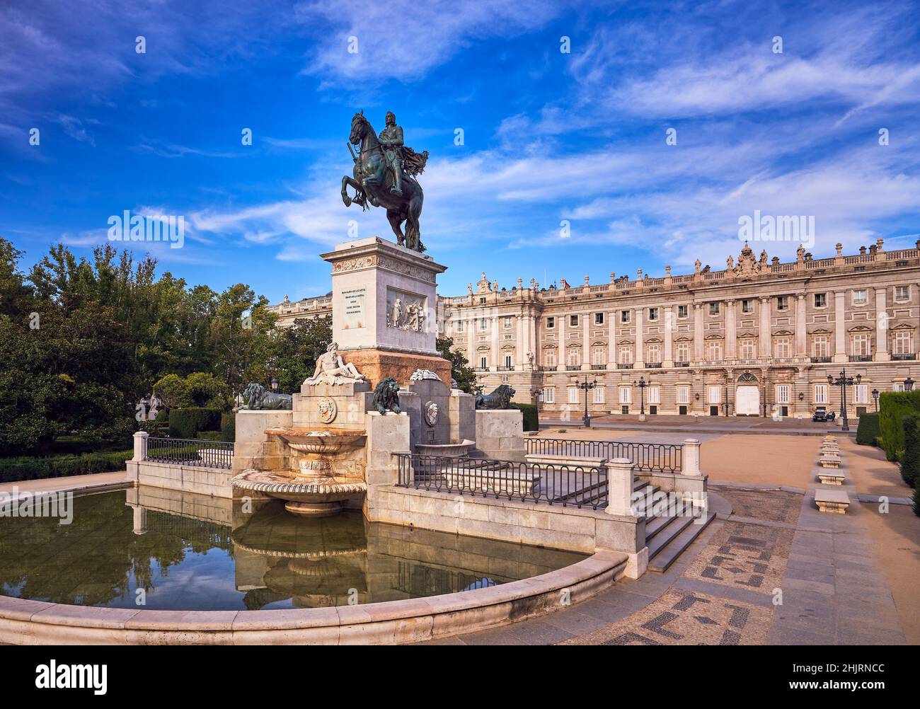 Philip IV statue at the Plaza de Oriente square. Madrid. Spain. Stock Photo