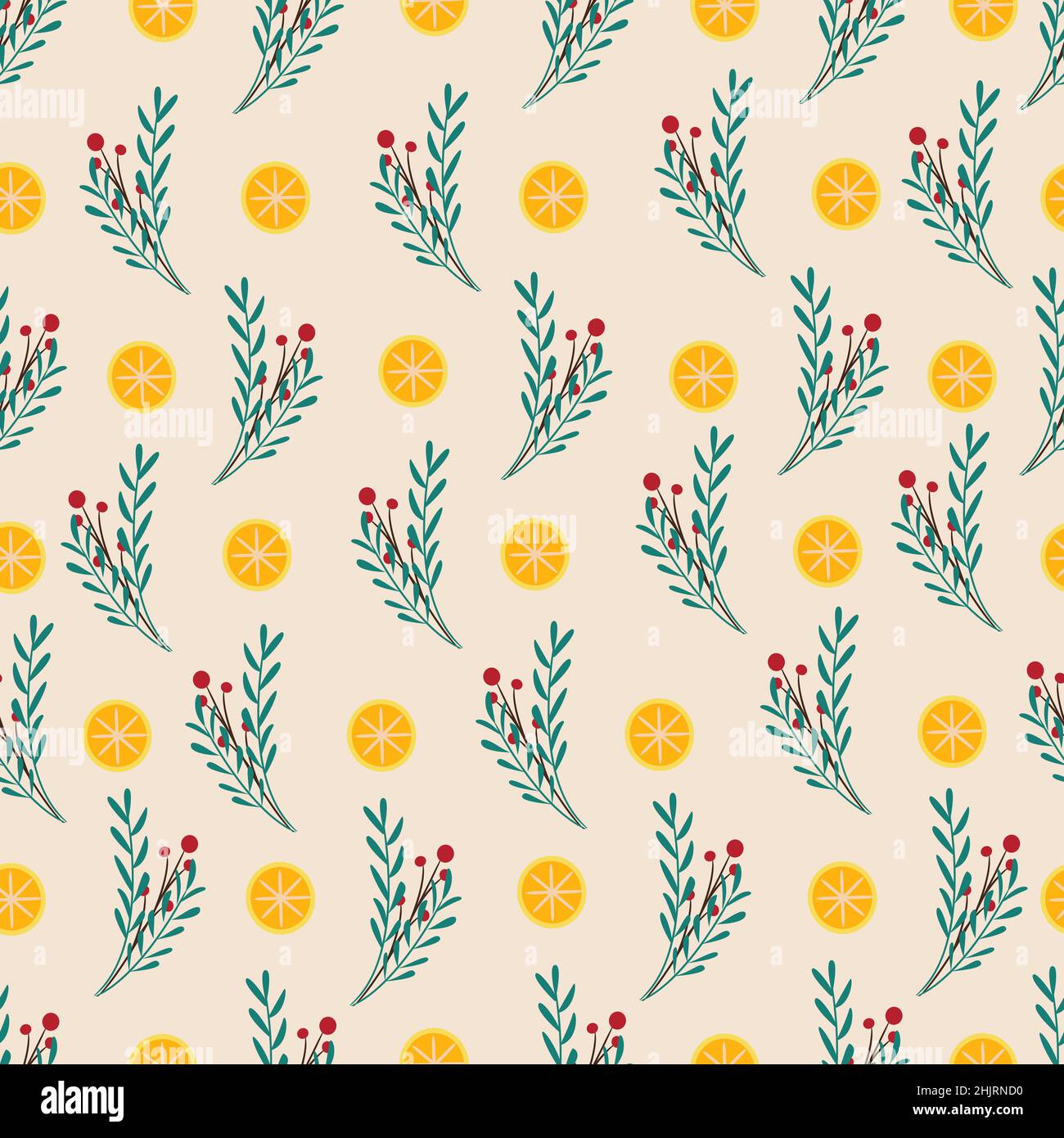 Branches with orange seamless pattern. Vector print flat cartoon style Stock Vector