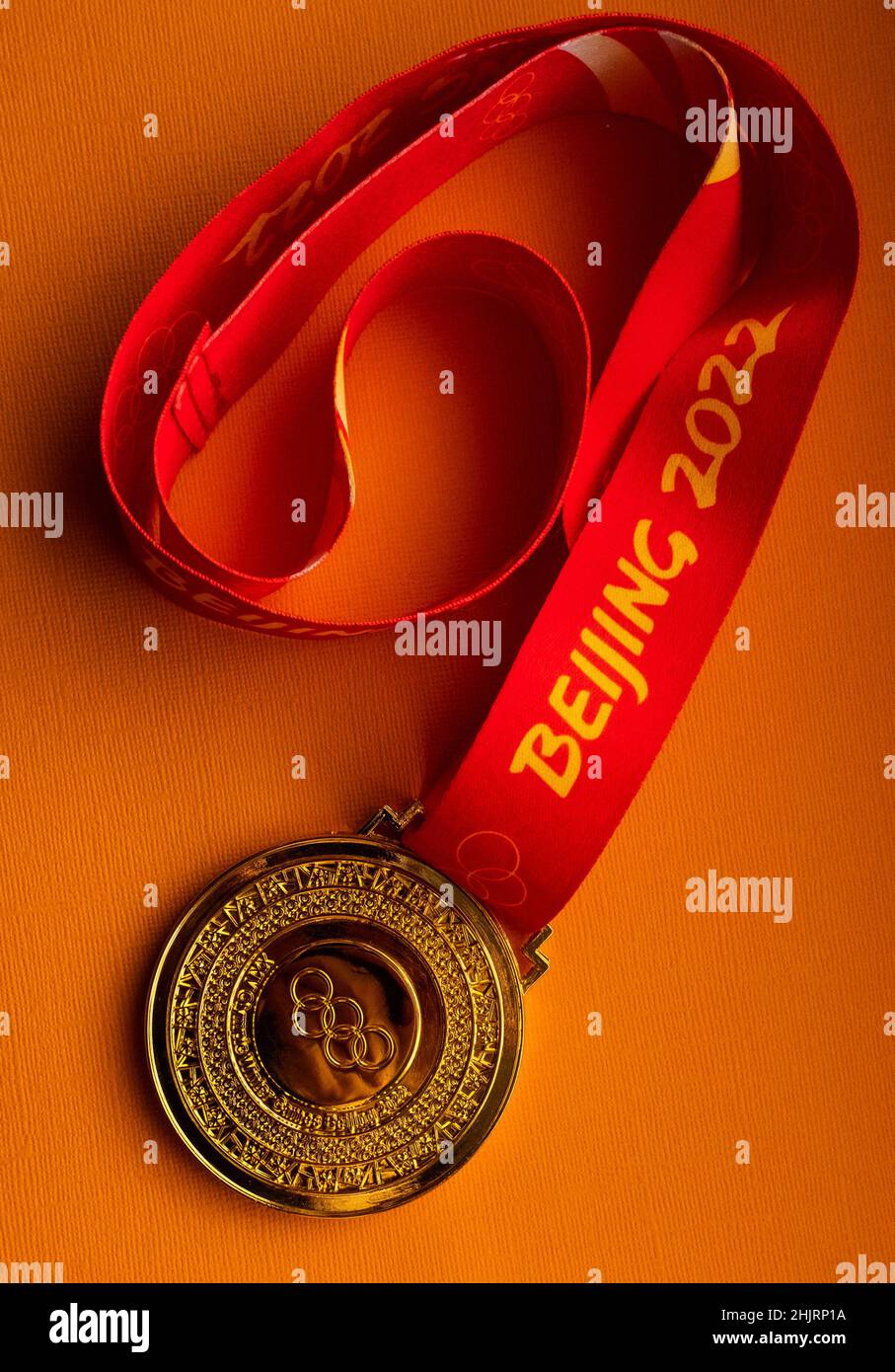 January 27, 2022, Beijing, China. XXIV Olympic Winter Games gold medal