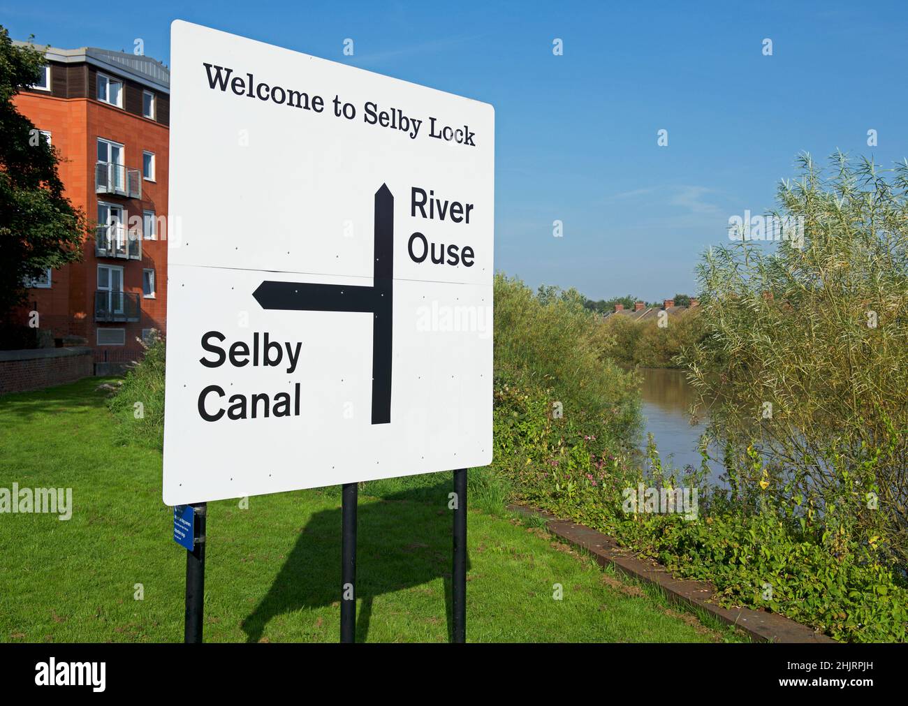 Sign at the junction of the River Ourse and Selby Canal, in Selby, North Yorkshire, England UK Stock Photo