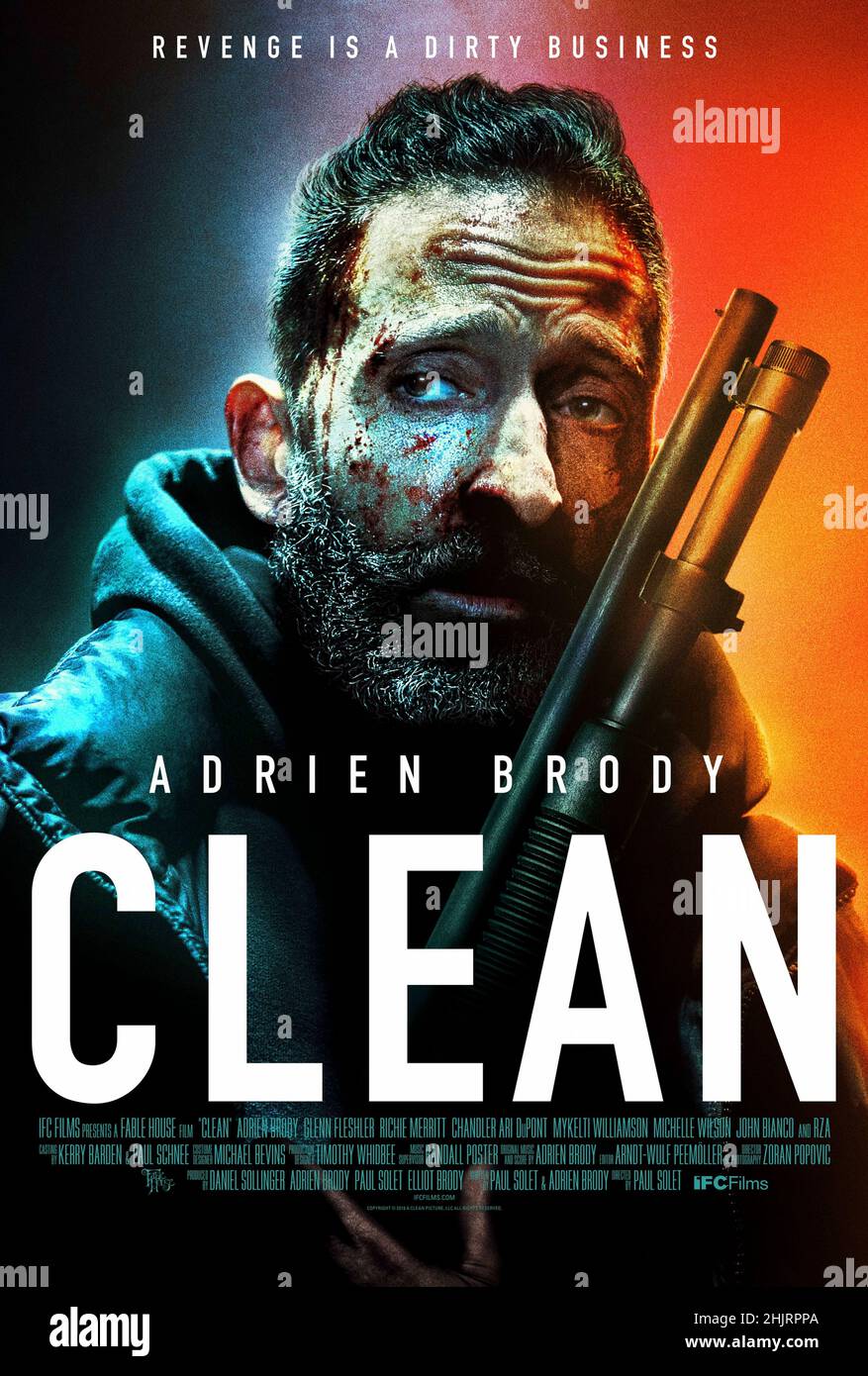 Clean (2020) directed by Paul Solet and starring Adrien Brody, Glenn Fleshler and Richie Merritt. Tormented by his past, a garbage man named Clean attempts a quiet life of redemption. But, soon finds himself forced to reconcile with the violence of his past. Stock Photo