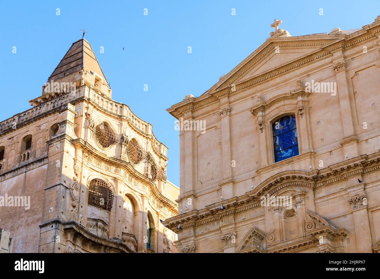 Church of Saint Francis of Assisi to the Immaculate and Chiesa di San Salvatore, Noto, Sicily, Italy Stock Photo