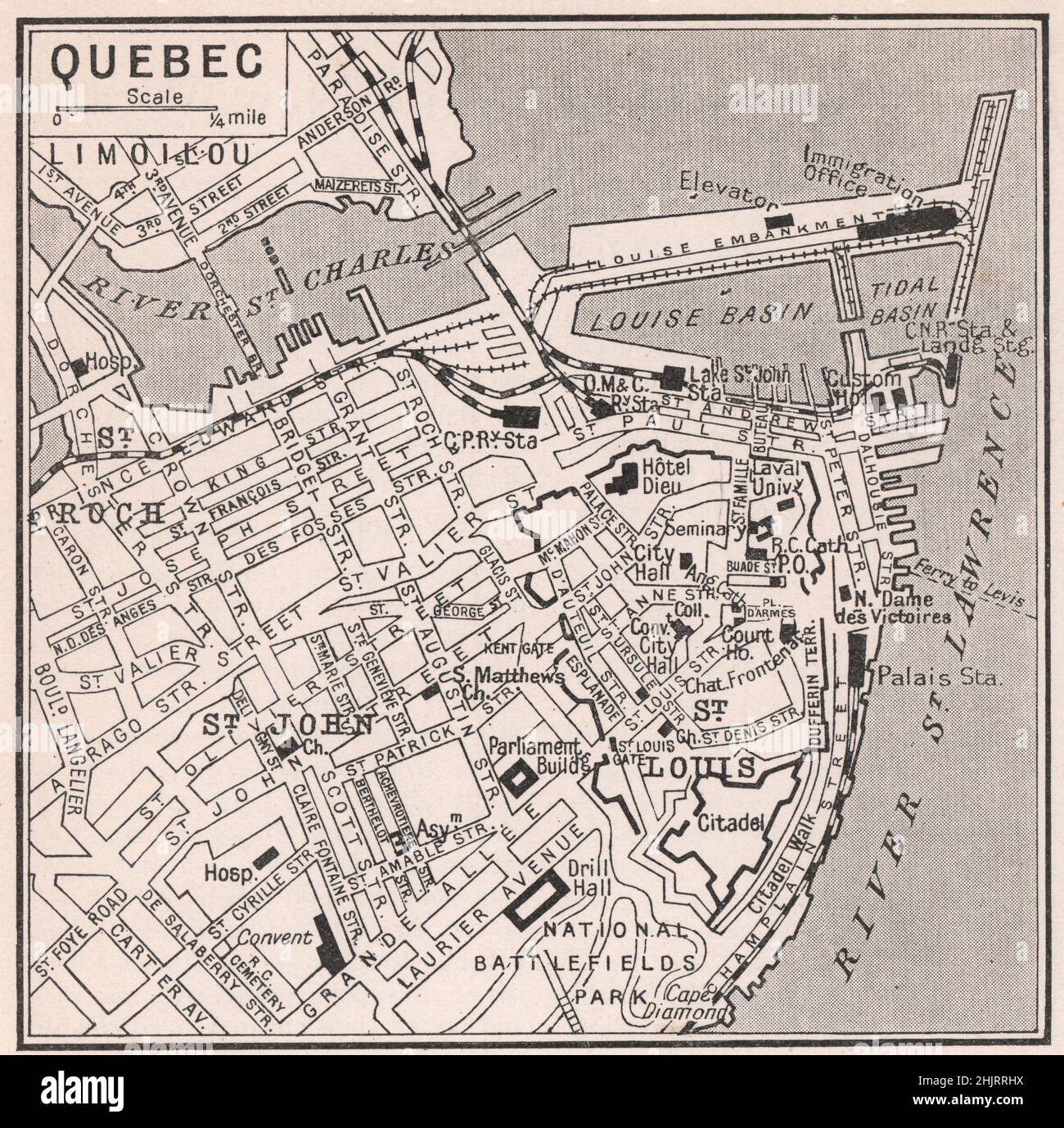 Quebec perched upon its historic heights. Canada. Quebec City (1923 map) Stock Photo
