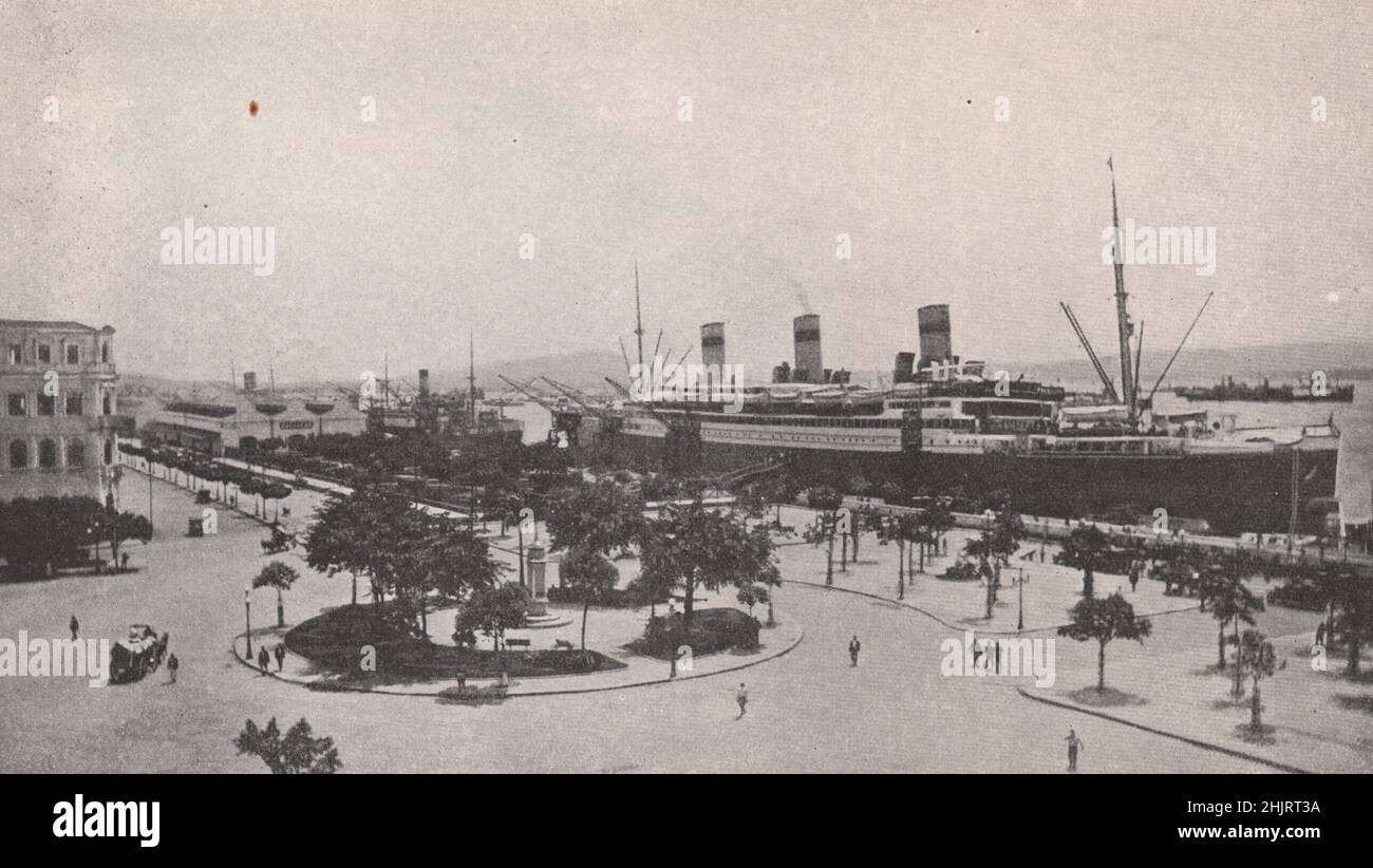 Where the great liners discharge passengers and cargo in Rio's Sheltered Harbour. Rio de Janeiro (1923) Stock Photo