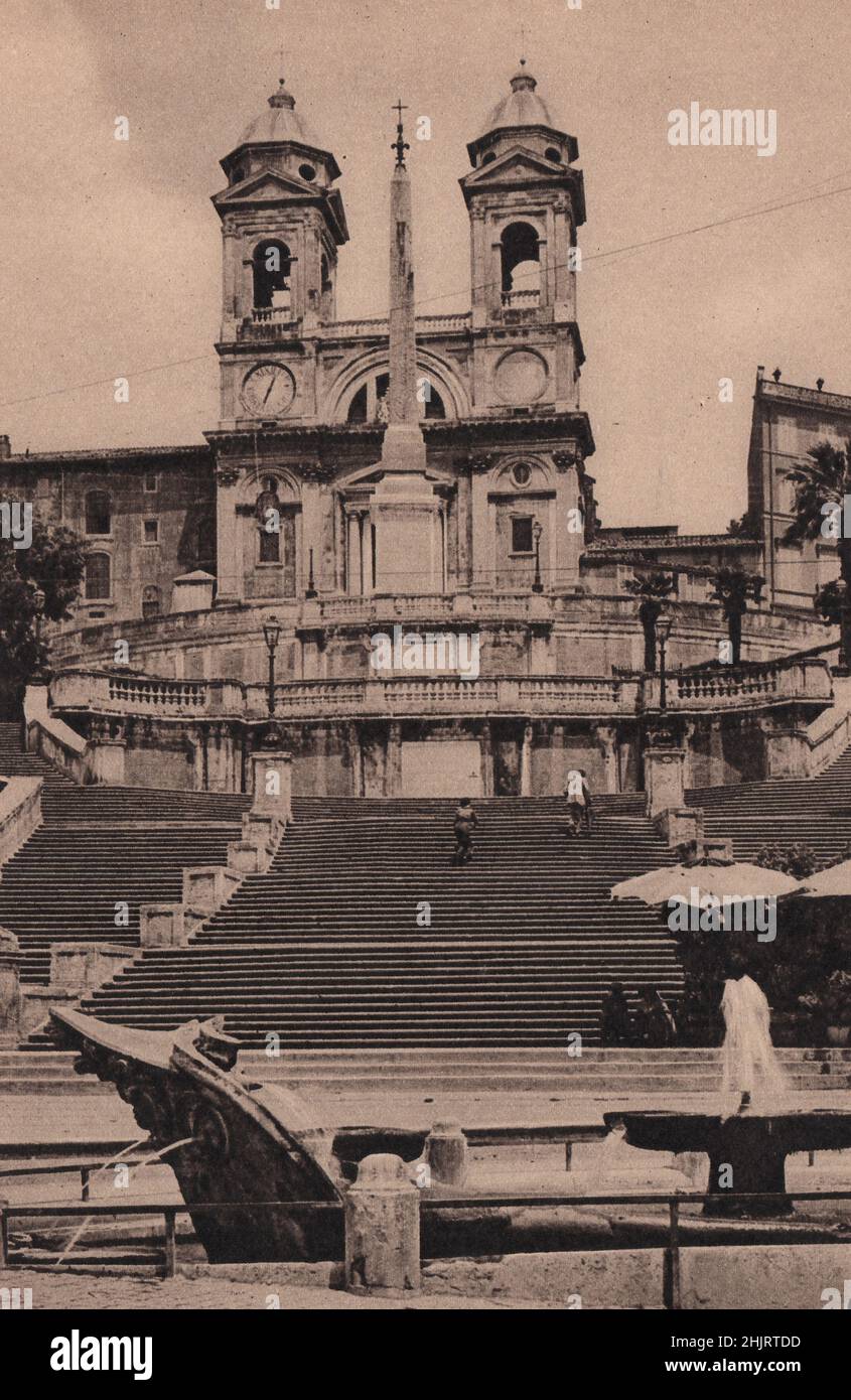 At the head of the Spanish Steps is the church of Santissima Trinitá de' Monti, first built by Charles VIII. of France in 1495. Rome (1923) Stock Photo