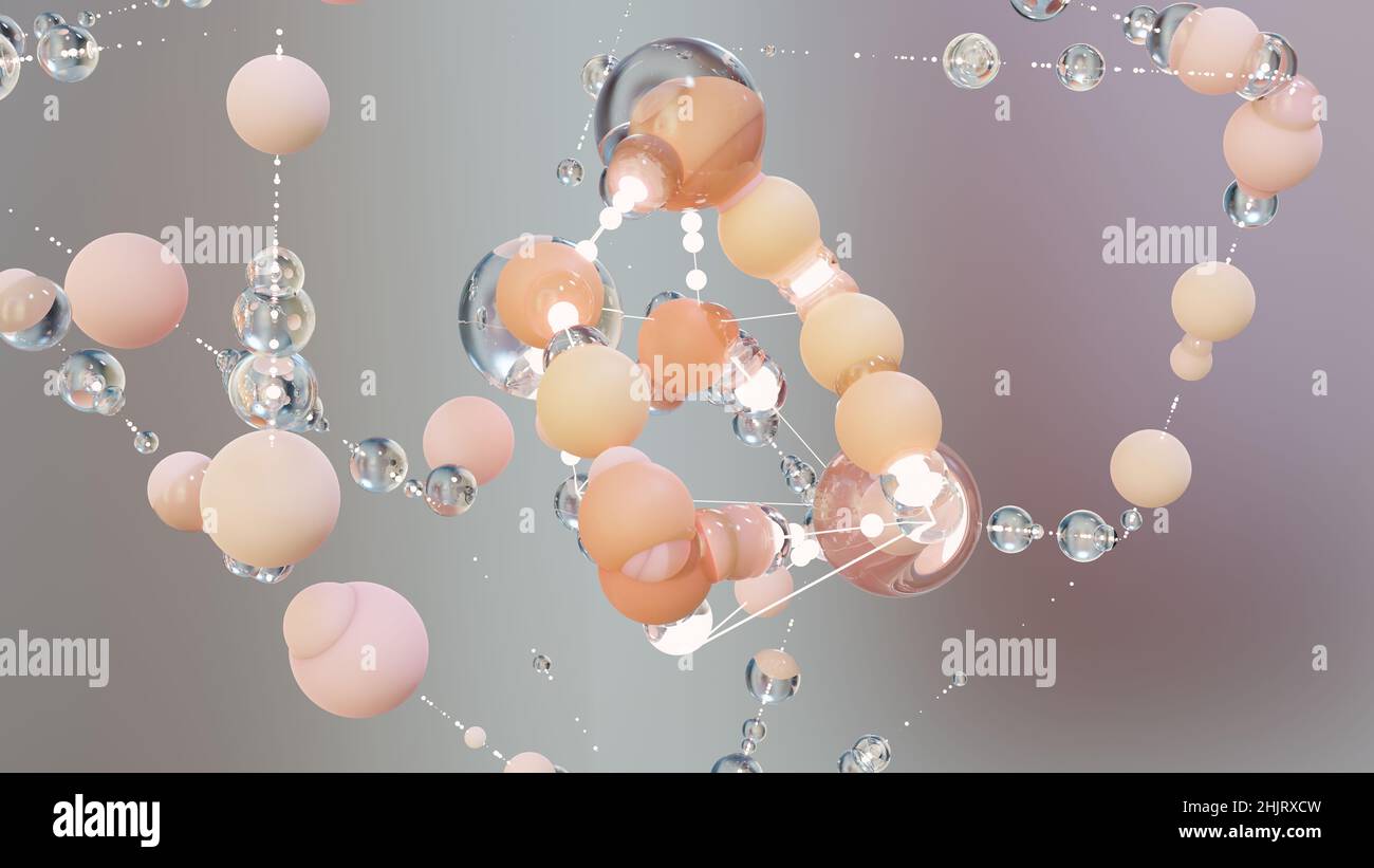 Lattice Particles 3d rendering close up of Geometric connected line and dots. Abstract ...
