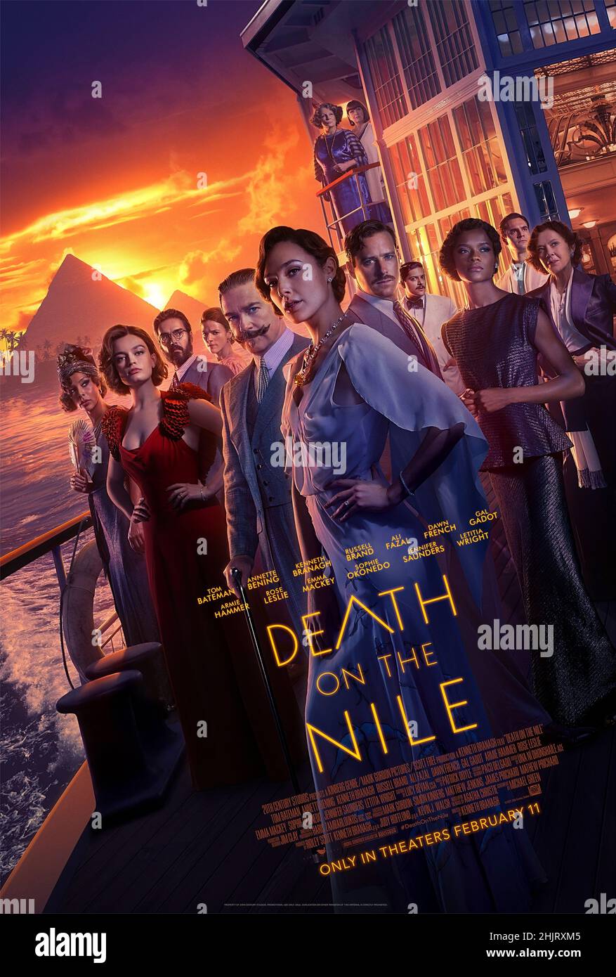 Death on the Nile (2020) directed by Kenneth Branagh and starring Tom Bateman, Annette Bening and Gal Gadot. Agatha Christie's much loved Belgium detective Hercule Poirot returns to investigate the murder of a wealthy socialite whilst on holiday in Egypt. US one sheet  poster ***EDITORIAL USE ONLY***. Credit: BFA / Twentieth Century Studios Stock Photo