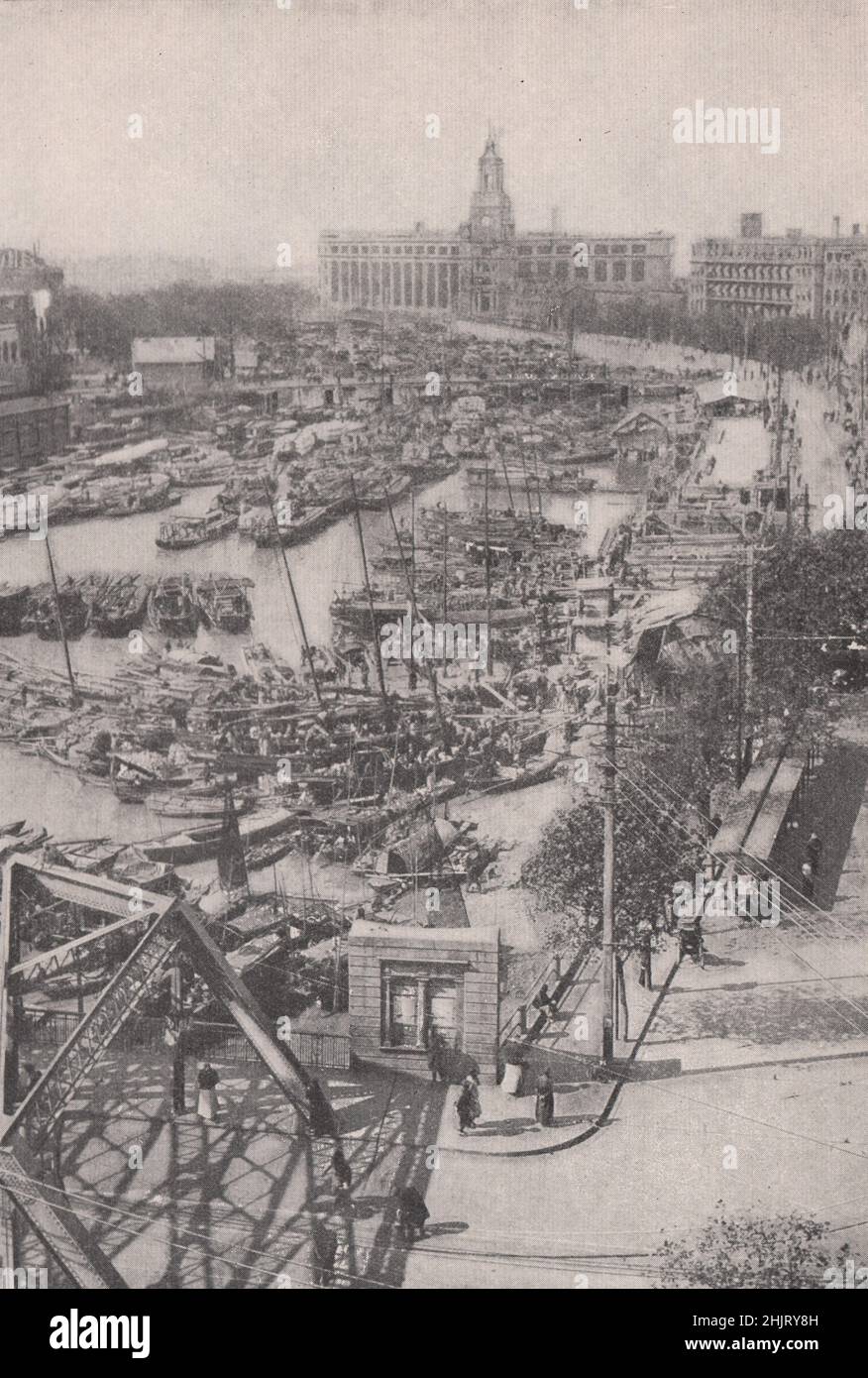 Compact mass of native craft upon Soochow creek. China. Shanghai (1923) Stock Photo