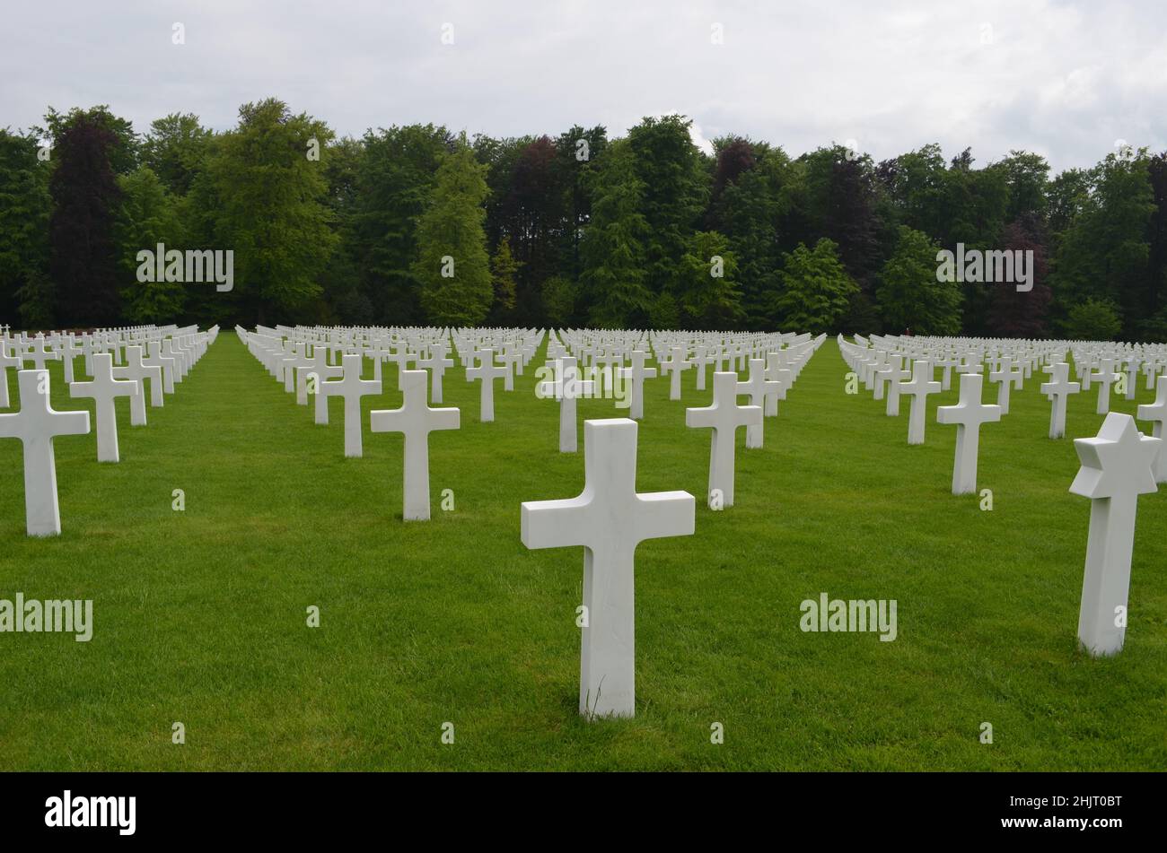 This is the Luxembourg Amercian Cemetery in Luxembourg.  It is where 5000 +soldiers and Gen.Patton were laid to rest who died during World War II. Stock Photo