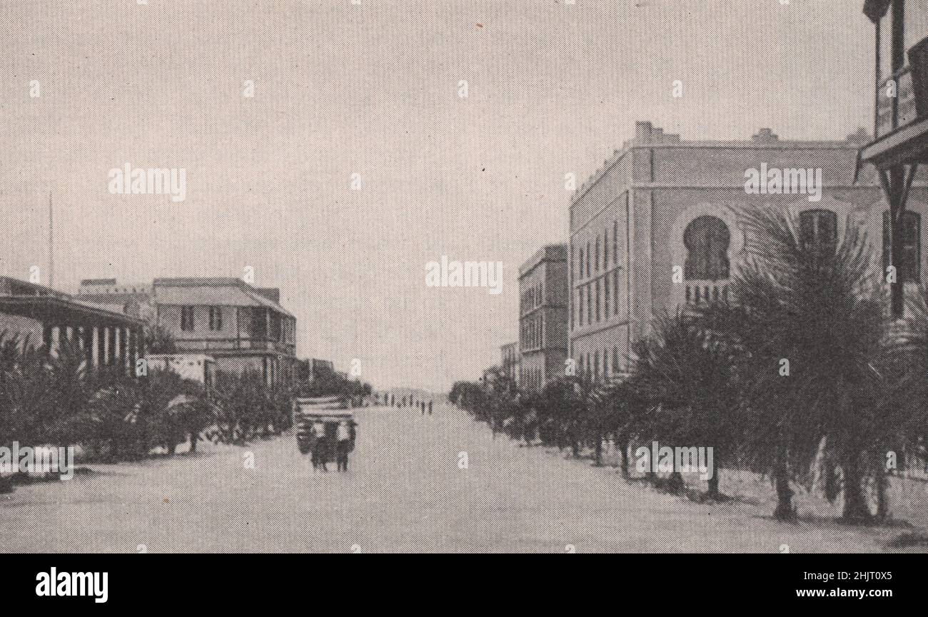 Palm-Fringed Street of Jibuti, Capital of French Somaliland. Djibouti (1923) Stock Photo