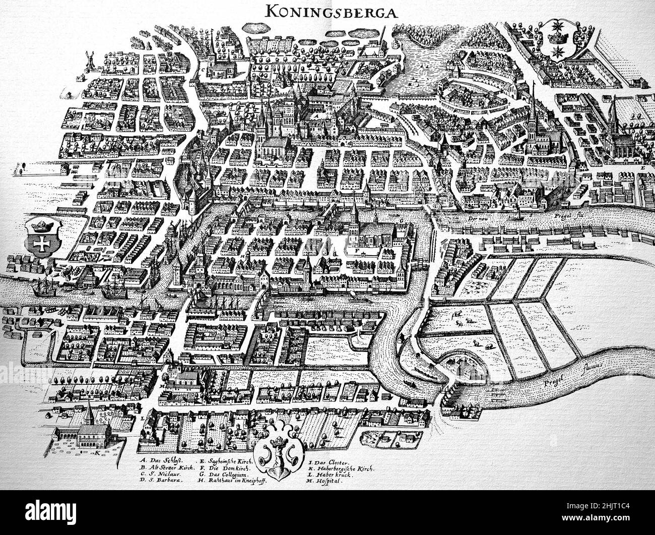 Königsberg im Mittelalter, heute Kaliningrad, Stadtplan, heute Russland  /  Königsberg in the Middle Ages, today Kaliningrad, city map, today Russia, historical, digital improved reproduction of an original from the 18th century / digital restaurierte Reproduktion einer Originalvorlage aus dem 18. Jahrhundert, genaues Originaldatum nicht bekannt Stock Photo