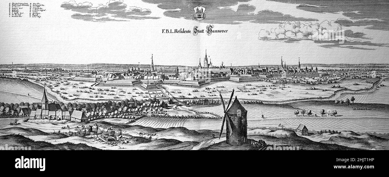 Hannover im Mittelalter, Niedersachsen, Deutschland  /  Hanover in the Middle Ages, Lower Saxony, Germany, historical, digital improved reproduction of an original from the 18th century / digital restaurierte Reproduktion einer Originalvorlage aus dem 18. Jahrhundert, genaues Originaldatum nicht bekannt Stock Photo