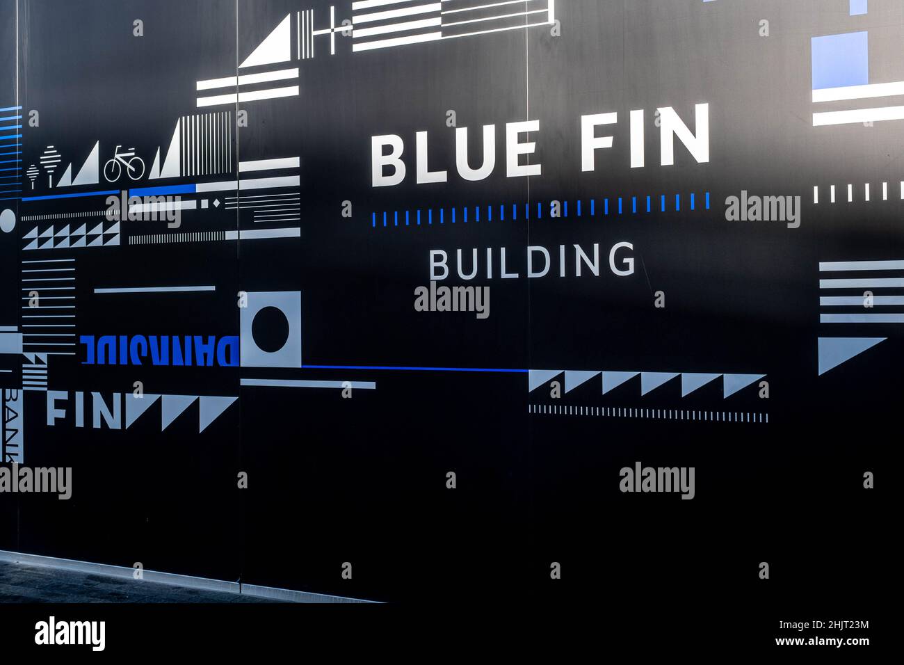 London England UK, 29 January 2022, Blue Fin Building Billboard Outside Closed And Empty Ground Floor Shops Southwark London Stock Photo