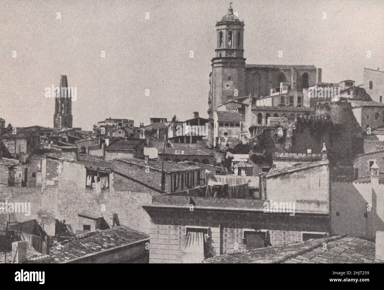 Secular and sacred buildings of historic Gerona. Spain (1923) Stock Photo
