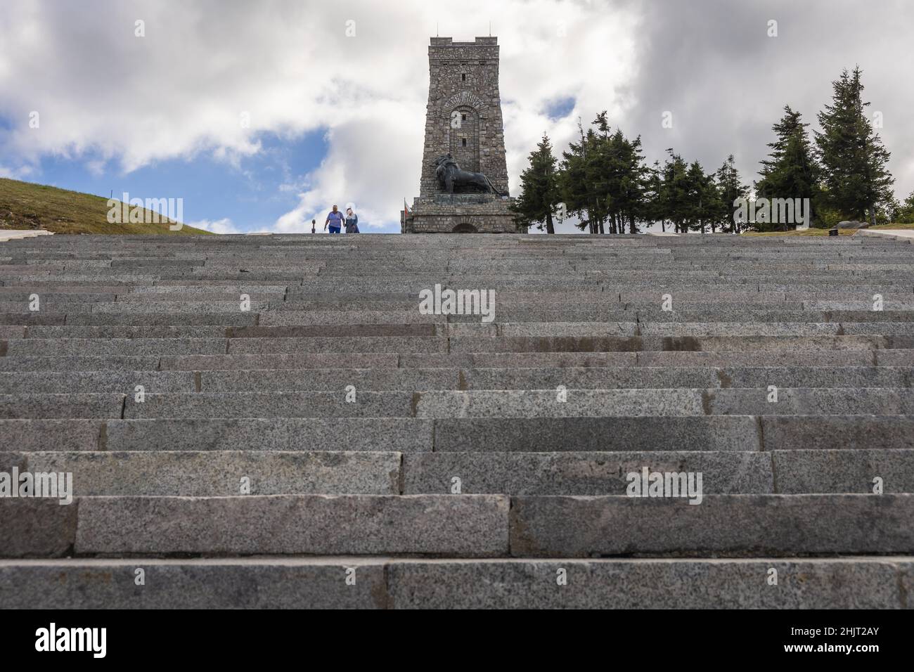 Battle of Shipka Pass Freedom Monument on Stoletov peak on Shipka Pass in Balkan Mountains range, Bulgaria Stock Photo