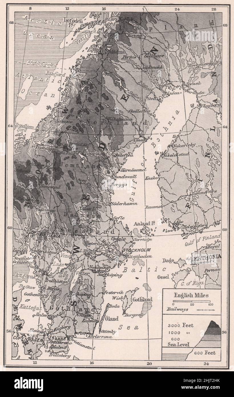 The Eastern Coasts of the Scandinavian Peninsula. Sweden (1923 map) Stock Photo