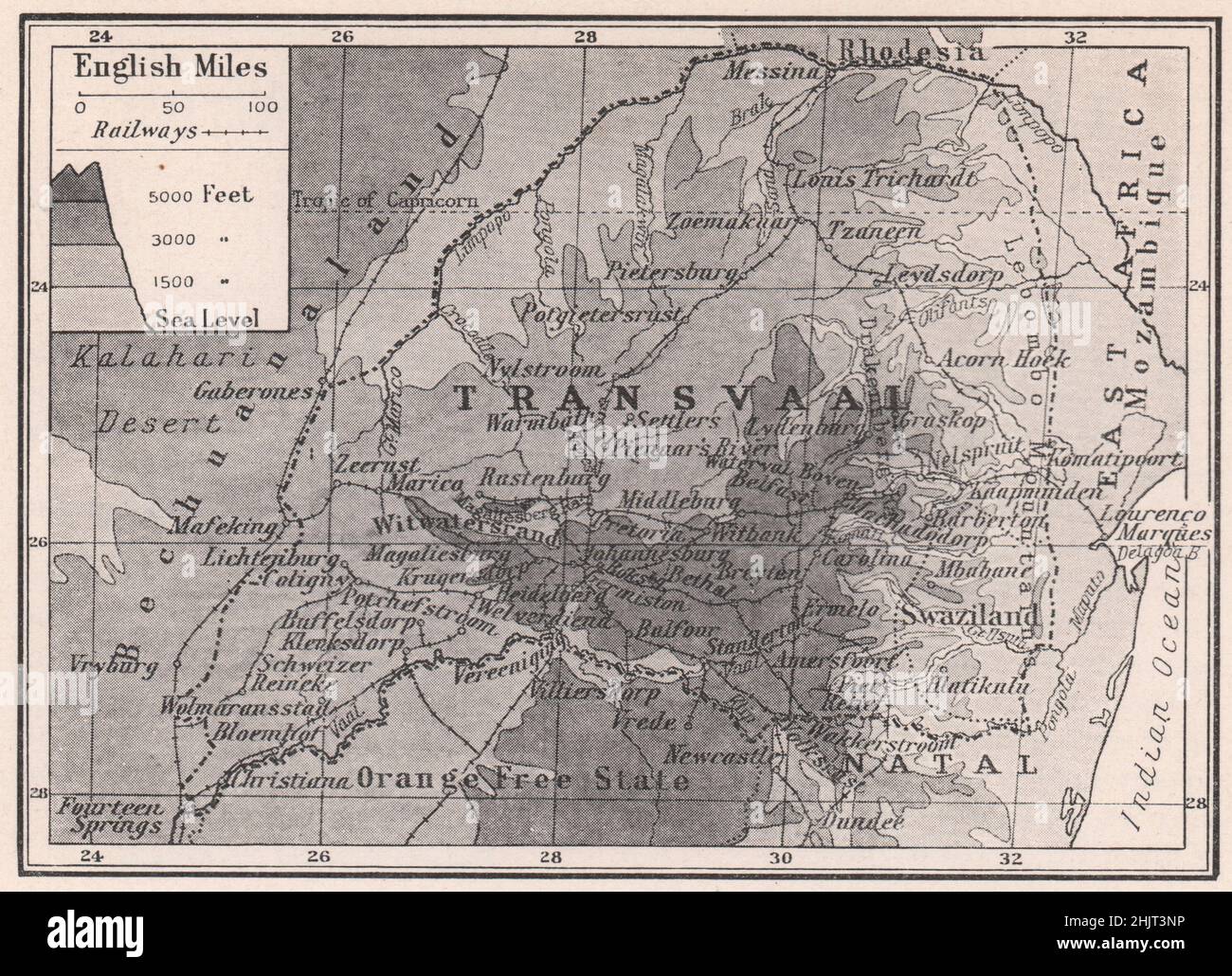 A land of mines between the Vaal and Limpopo. South Africa. Transvaal  (1923 map) Stock Photo