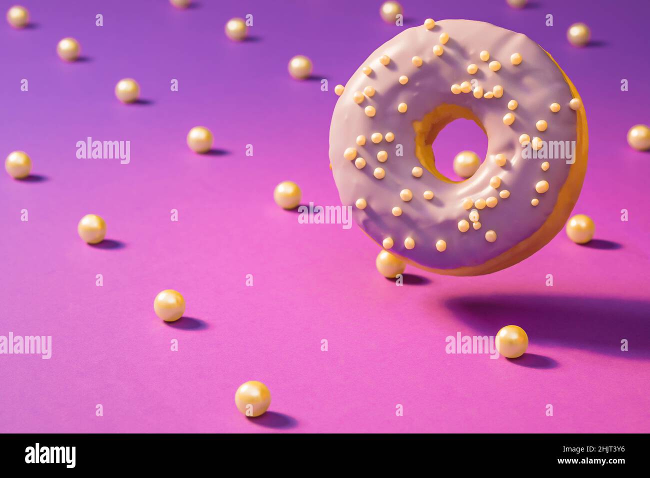 Donut with lilac glaze on a red-blue background Stock Photo - Alamy
