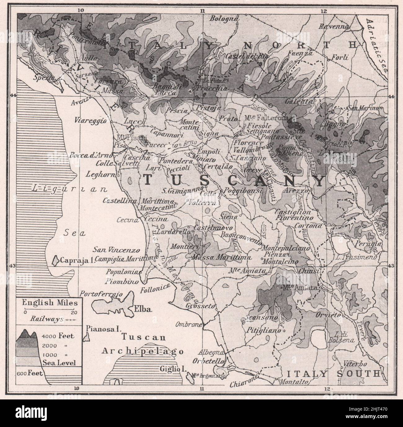 Map With Cities Of Tuscany - Tuscanys Hilly Plain Between Apennines And Sea Italy Tuscany 1923 Map 2HJT470 